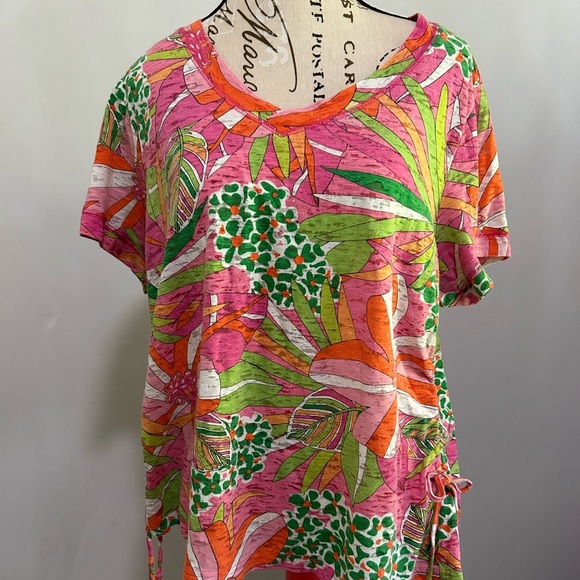 Caribbean Joe Pink and Orange Floral Top - Picture 1 of 8